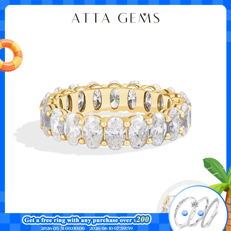 

ATTAGEMS Moissanite Eternity Rings for Women Gold Plated Copper Full Pave Stackable Engagement Band for her Bridal Jewelry Gifts