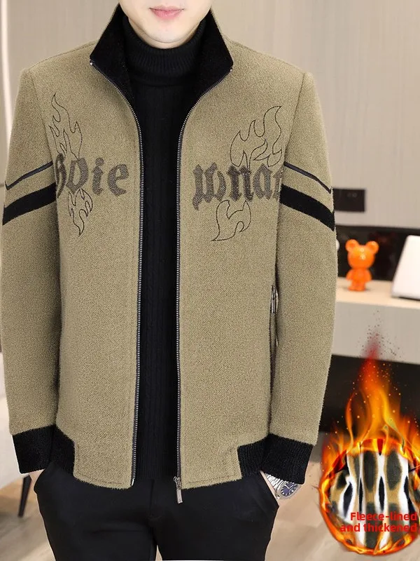 

New Men's Sli Warm ort Thiened Woolen Jaet Autumn Winter Casual Stand Collar Coat Faionable Urban Sle Youth Clo...