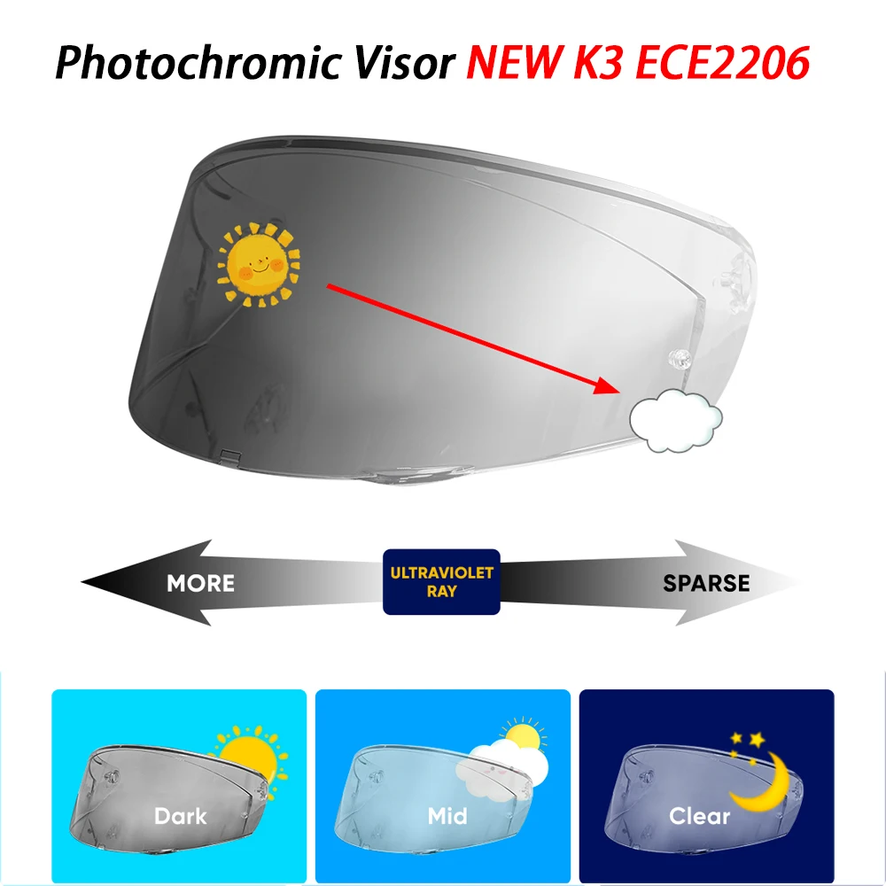 

Helmet Photochromic visor Fit for AGV K3 ECE2206 Replacement helmet shield Glasses Goggles Screen Helmet Part Accessories