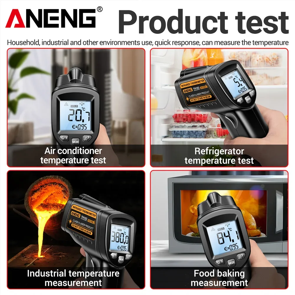 ANENG TH103 cyfrowy termometr Laser podczerwony przemysłowy pistolet do pomiaru temperatury z ekranem podświetlenia