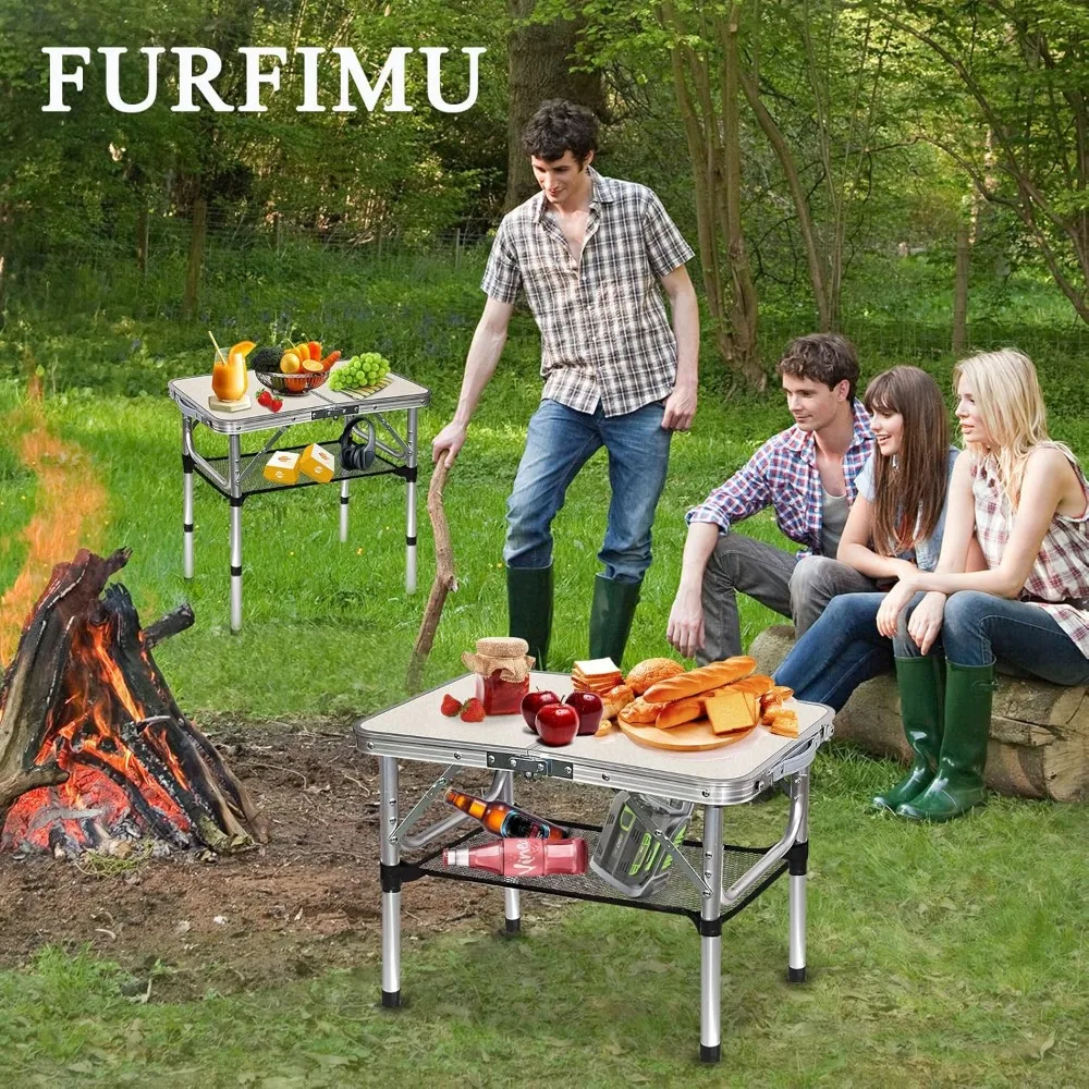 Tavolo da campeggio pieghevole portatile in alluminio con altezze regolabili e portaoggetti in rete, tavolo da picnic leggero 24 x 16