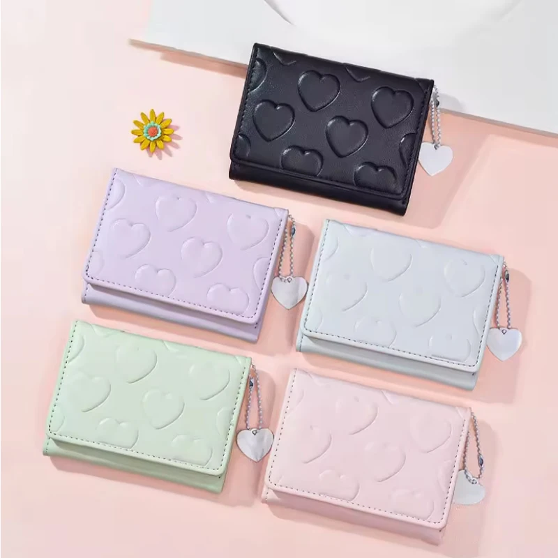 

Маленький кошелек с мультяшным сердечком, милый короткий кошелек, женский однотонный простой кошелек с несколькими картами, нулевой кошелек, чехол для кредитных карт