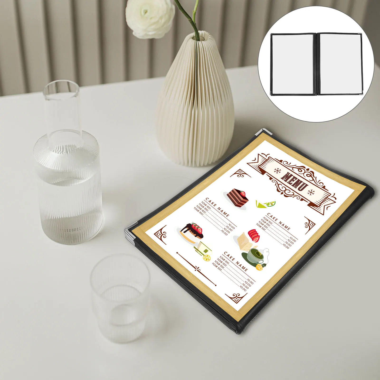 Soporte para carpetas de menú de Pvc transparente para restaurante, cubiertas de menú transparentes de 6 páginas, soporte de exhibición para lista de vino y bebidas, 1 ud.