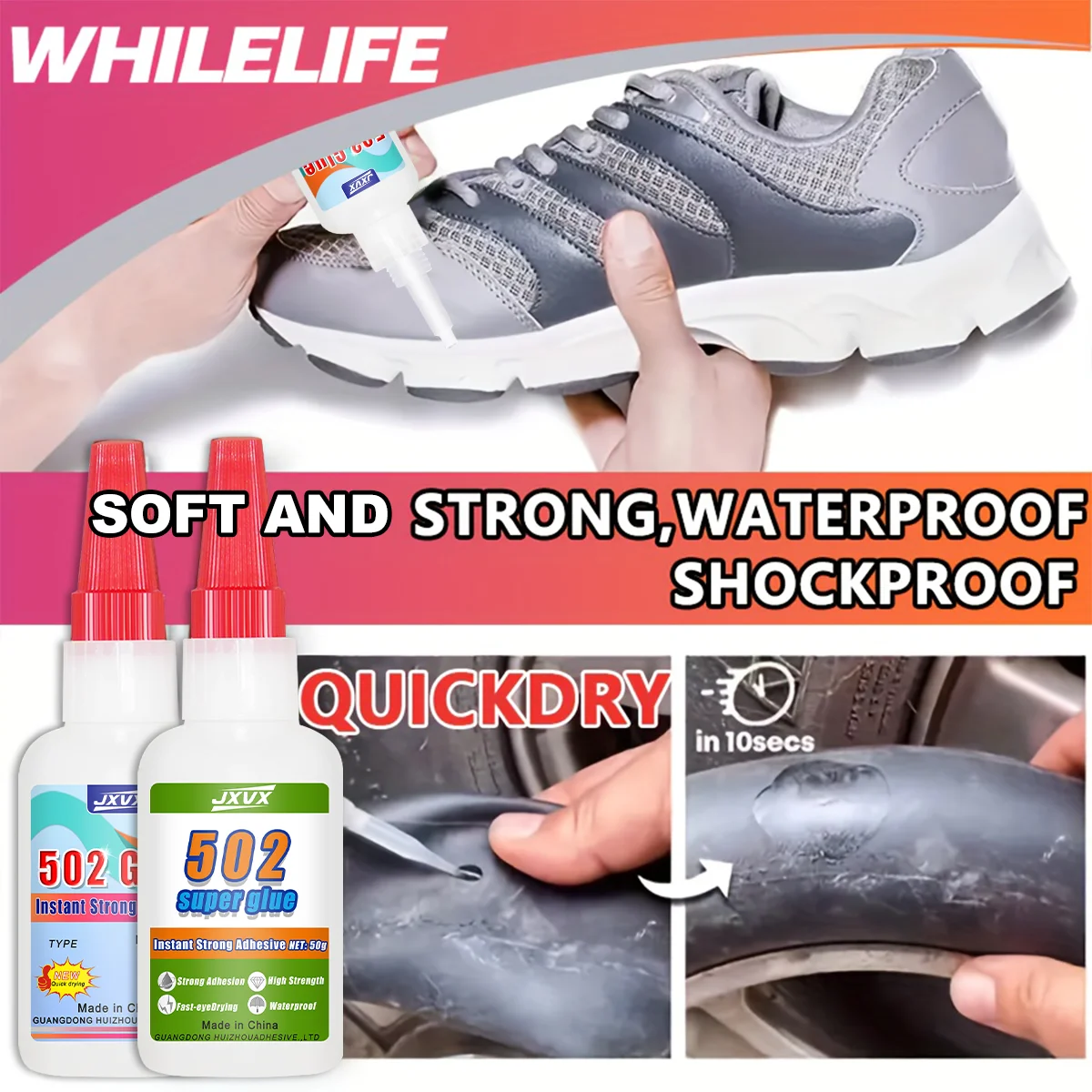 502 Super Glue - High-Strength, Fast-Drying, Multi-Purpose Adhesive For metal, plastic, glass, crafts, DIY, model repair, toy restoration, shoe fixing and maintenance 10-pack