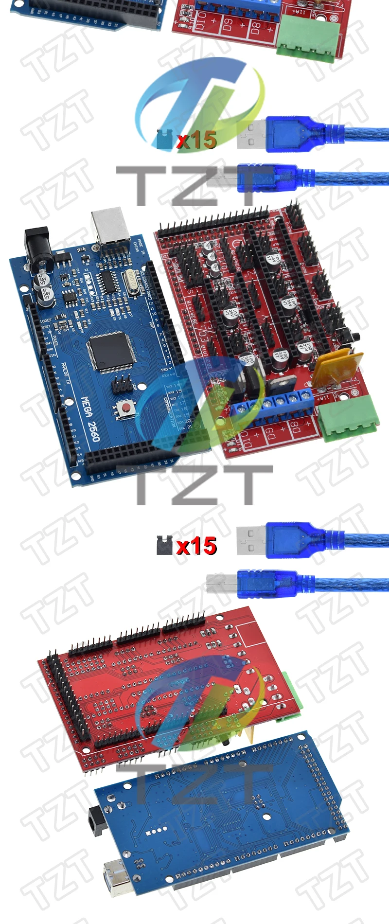 TZT Mega 2560 R3 Mega 2560 REV3 + RAMPS 1.4 Controller für Arduino-Kit + UNO R3-Kabel – Detail 5