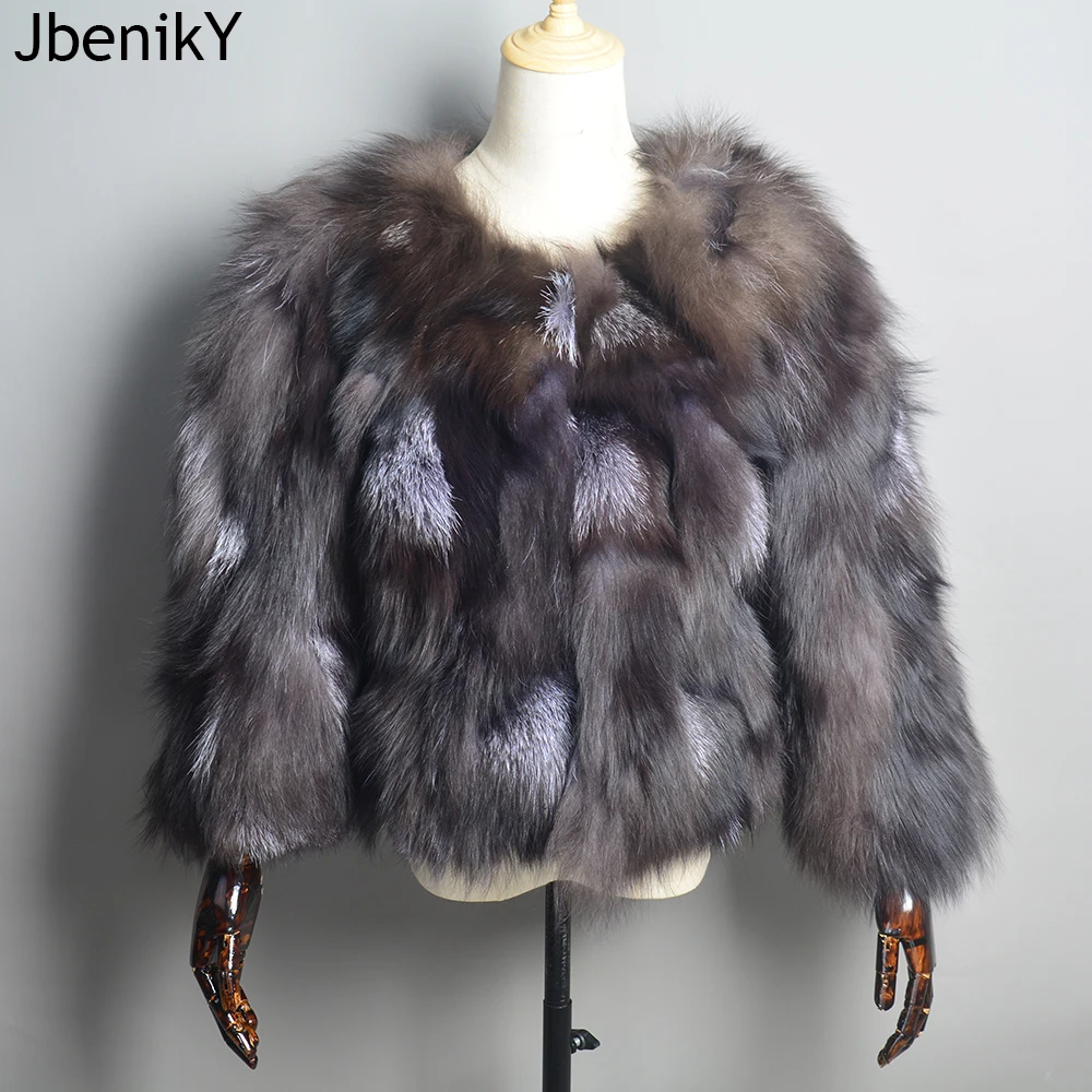 Hot Sale Women Real Silver Fox Fur Coats Winter Warm Natural Fox Fur Jackets Russian Lady Short Style Genuine Fox Fur Outerwears