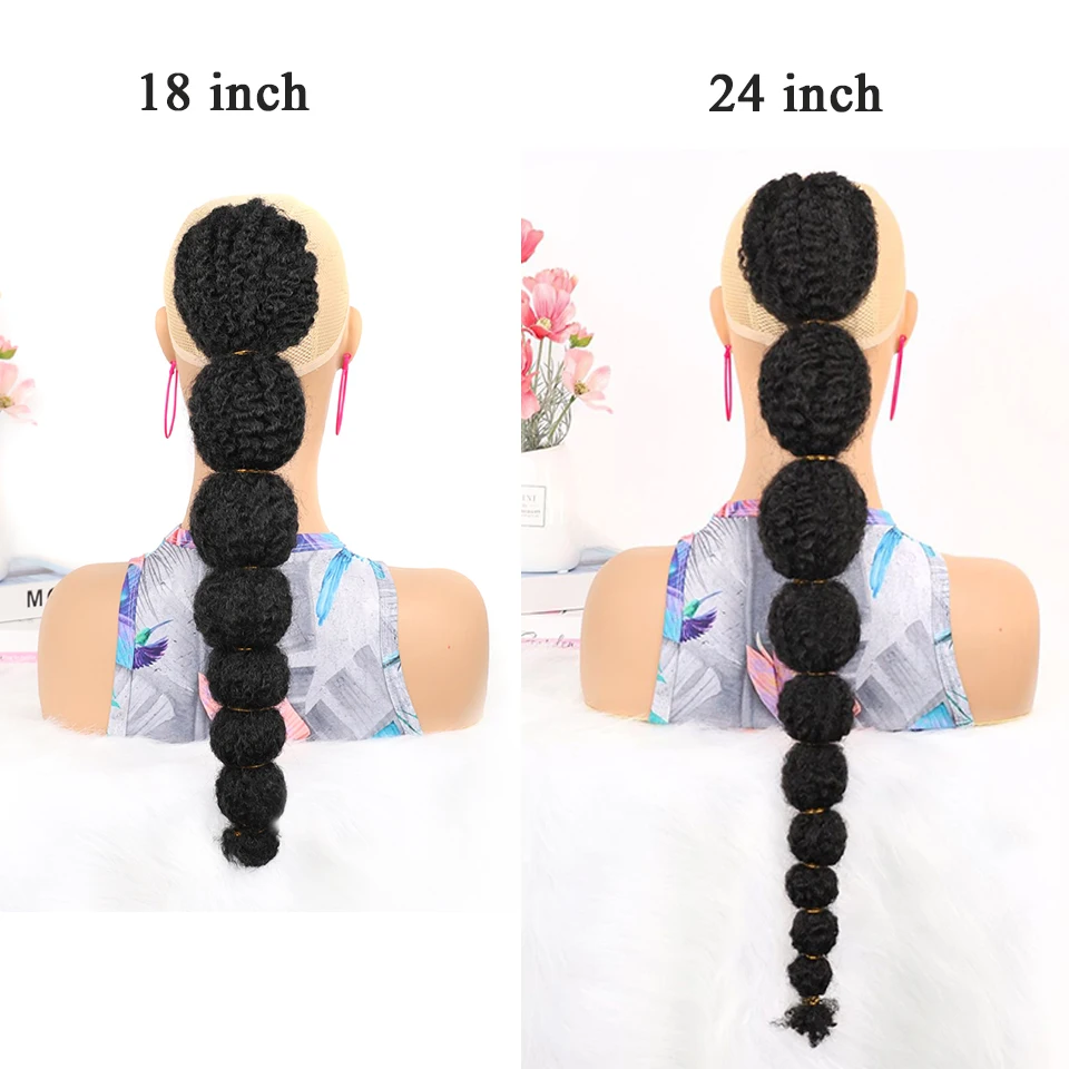 Lange Afro Puff Yaki Rechte Lantaarn Vlecht Bubble Paardenstaarten Verlenging Trekkoord Synthetische Clip In Haarstuk Voor Zwarte Vrouwen