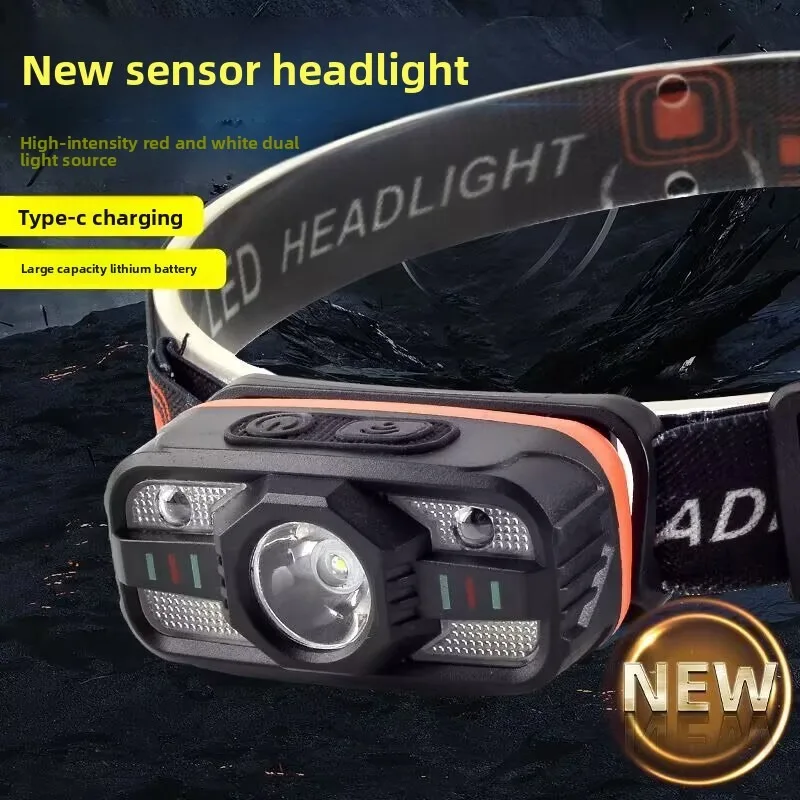 Mini Super Bright Headlamp - Rechargeable Long-Life Li-Ion LED, Motion Sensor, Ideal for Night Running, Work & Night Fishing