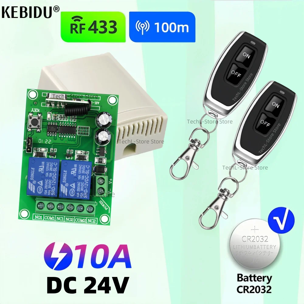 433Mhz Universal Wireless Remote Control Switch DC 24V 2CH DIY Relay Receiver Module RF EV1527 Learning Code Transmitter