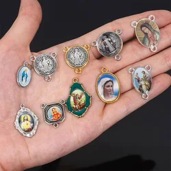 10 Pieces/Catholic Style Teaching Necklace Bracelet Connector Three Hole Pendant Gold Medal Mixed Icon Religious Medal