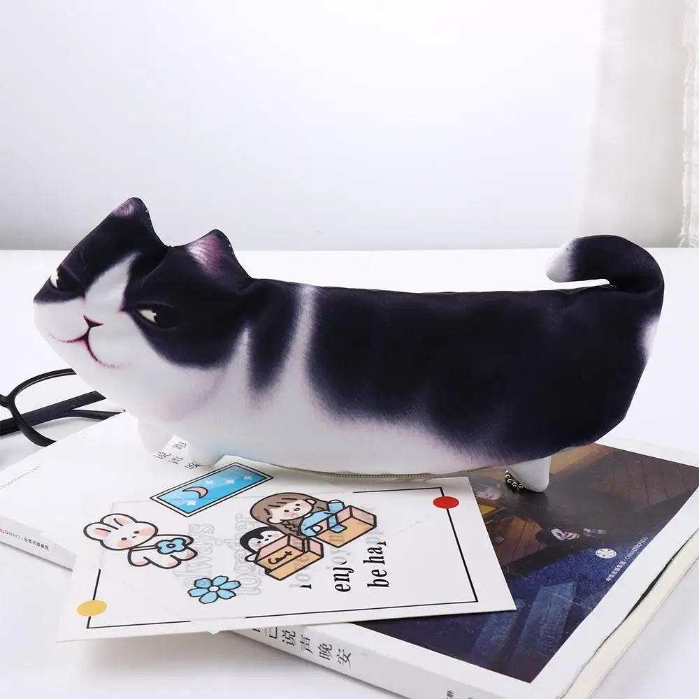 Kids Creative Pencil Pouch School Supplies Student Gift Soft Cloth Pen Bag Storage Organizer Pencil Case Simulation Cartoon Cat