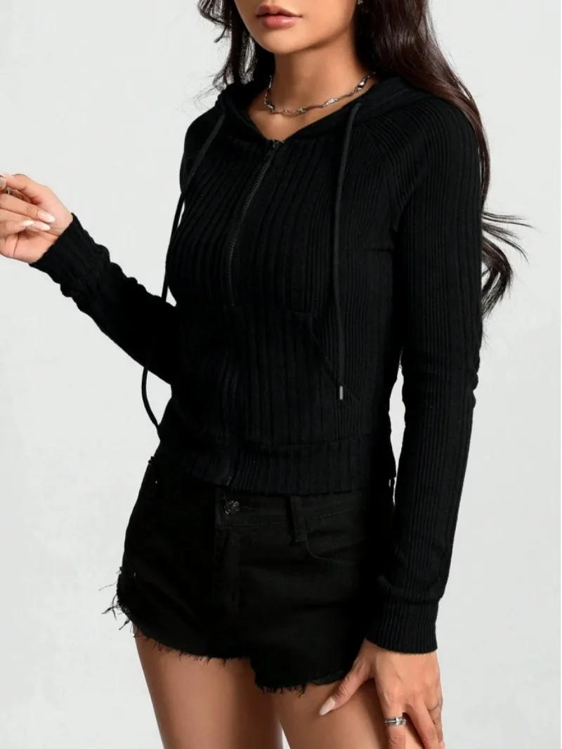 Cárdigan de chaqueta de otoño e invierno para mujer, sudadera con capucha informal y de moda con bolsillo y cremallera