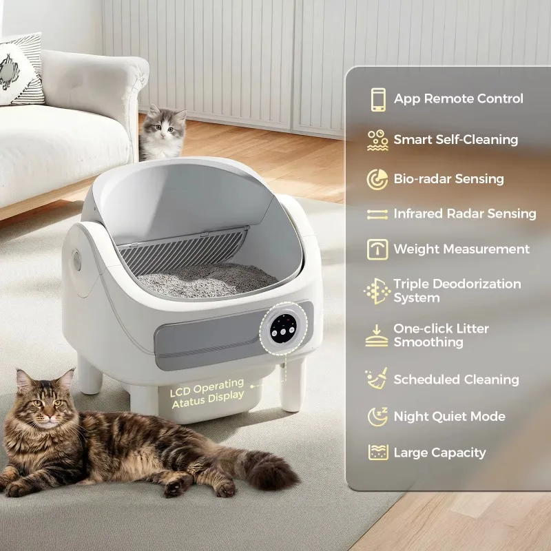 75L Smart Self‑Cleaning Cat Litter Box Odor‑Free Automatic Cat Toilet APP Control Deodorization Plastic Pet Supplies