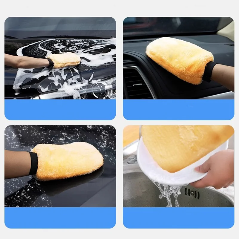 1/5 قطعة على الوجهين أفخم قفازات غسيل السيارات لينة سميكة تقليد الصوف مسح سيارة الغبار قفاز تلميع الصبح أدوات تنظيف #2