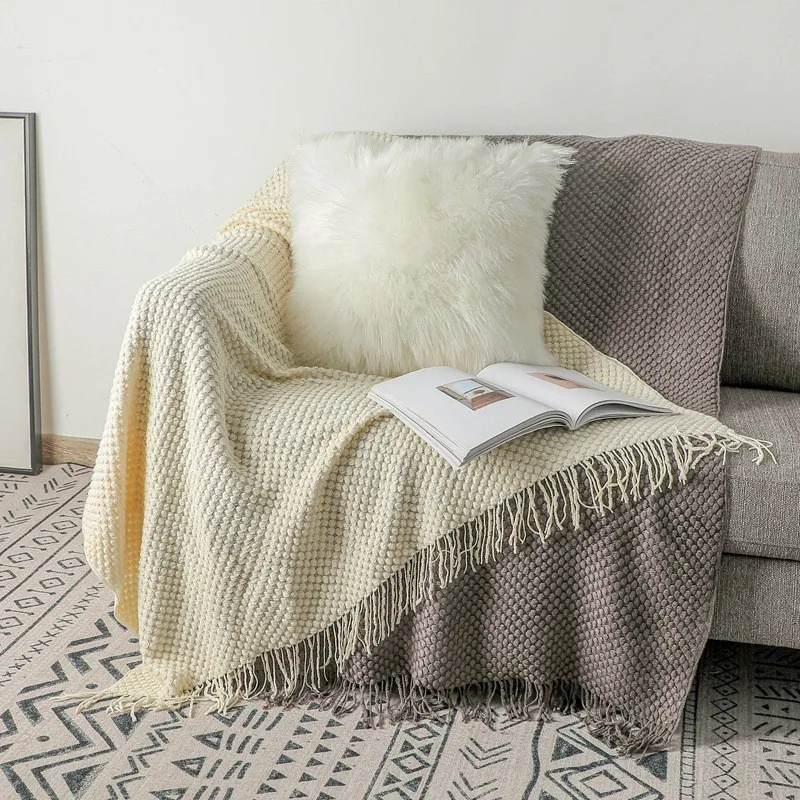 Imitation Cashmere Sofa Blanket for All Seasons Nordic Style Tassel Bedside Bedside Blanket Decorative Cover Blanket