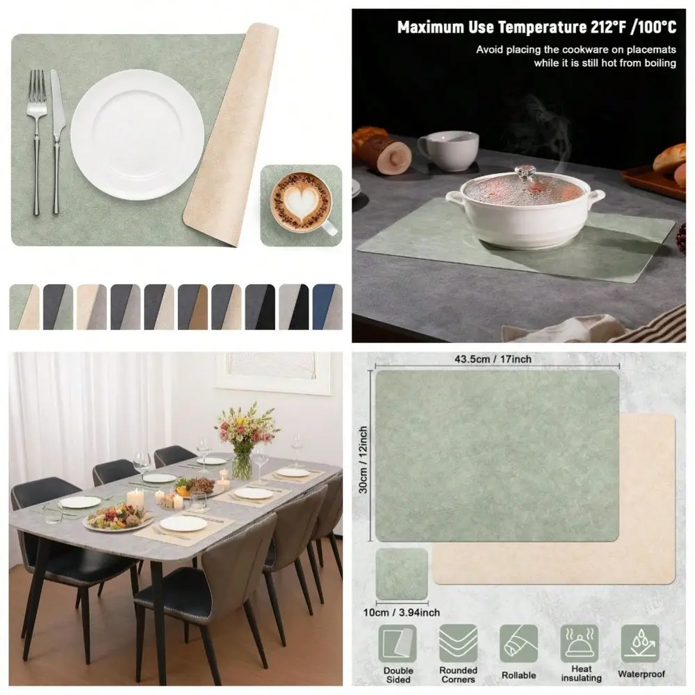 Placemats Set Of 4, Dual Sided Place Mats With Drink Coasters Waterproof Faux Leather Table Mats, Heat Resistant Wipeable For K