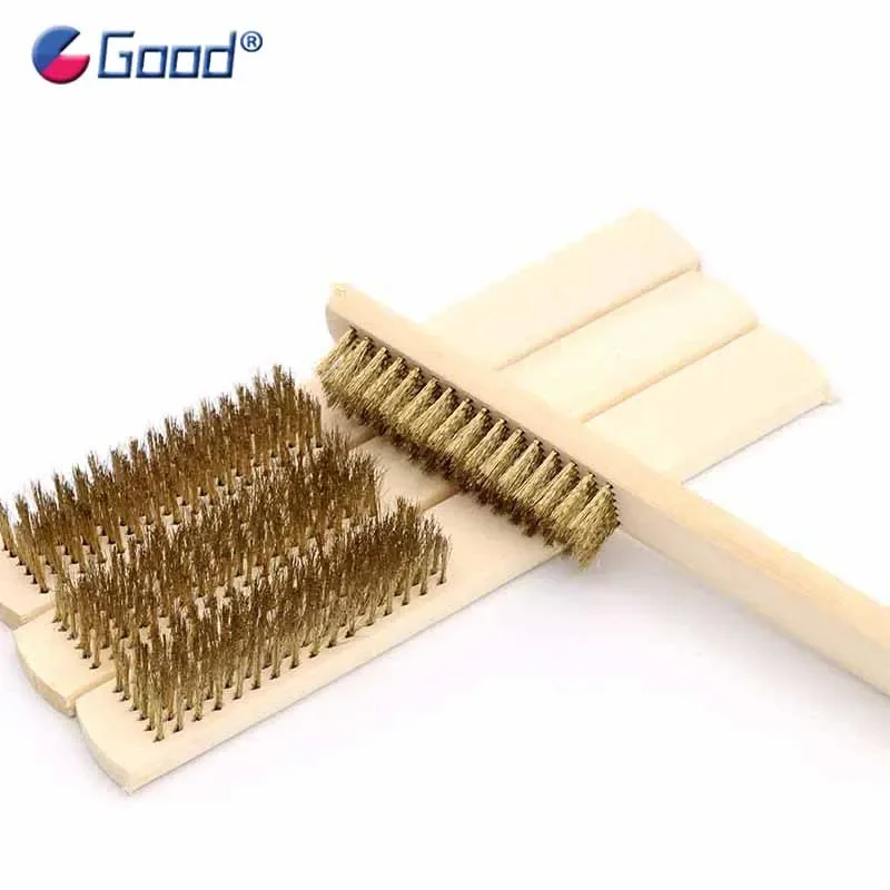 

1Pcs Wood Handle Brass Wire Copper Brush for Industrial Devices Polishing Grinding Cleaning 6x16 Steel Wire Row Brushes