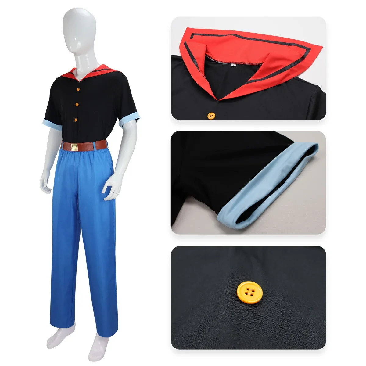Popeye the Sailor Popeye Costume Popeye Cosplay Costume Top Pants Outfits Adult Male Halloween Carnival Role Play Uniform