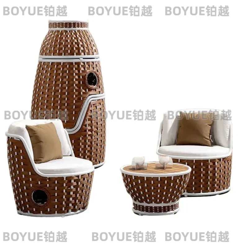 Wicker Rattan Patio Furniture Set Outdoor Garden Balcony Weaving Sun Protection Leisure Tea Table Chairs Villa Courtyard