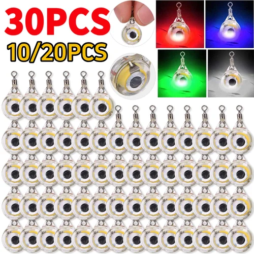 Señuelo luminoso de ojo de pez con luces de 5 colores, cebo de calamar de pesca con forma de ojo subacuático para pesca nocturna en arroyos, 10-30 Uds.