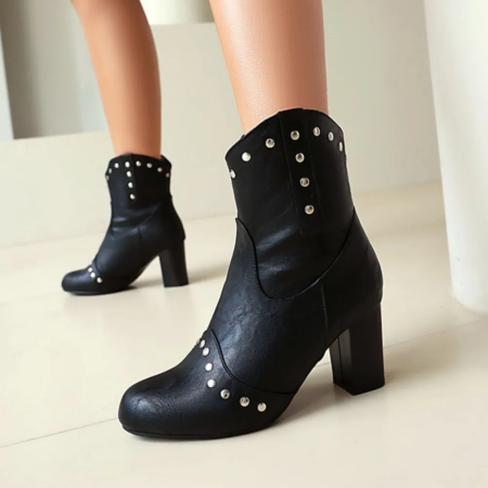 

Милые милые ботильоны с круглым носком, модные ботильоны на высоком каблуке с заклепками, 2026, вечерние короткие сапоги