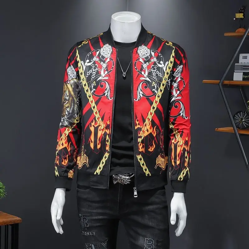 Luxury Gold Print Bomber Jacket Men Streetwear Social Men Korean Tiger Head Jacket Men Royal Men Casual Coat Windbreaker Clothes