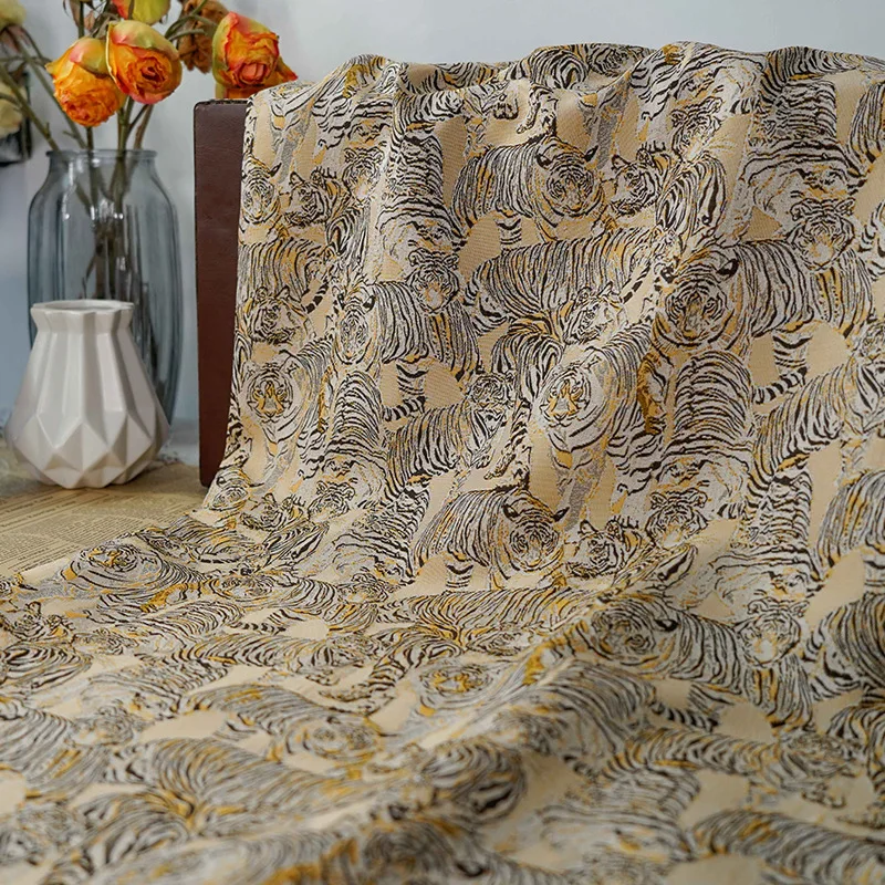 Tiger Pattern Yarn Dyed Jacquard Fabric Spring and Autumn Women\'s Dress Bag Decorative Sewing Fabric 50cmx157cm