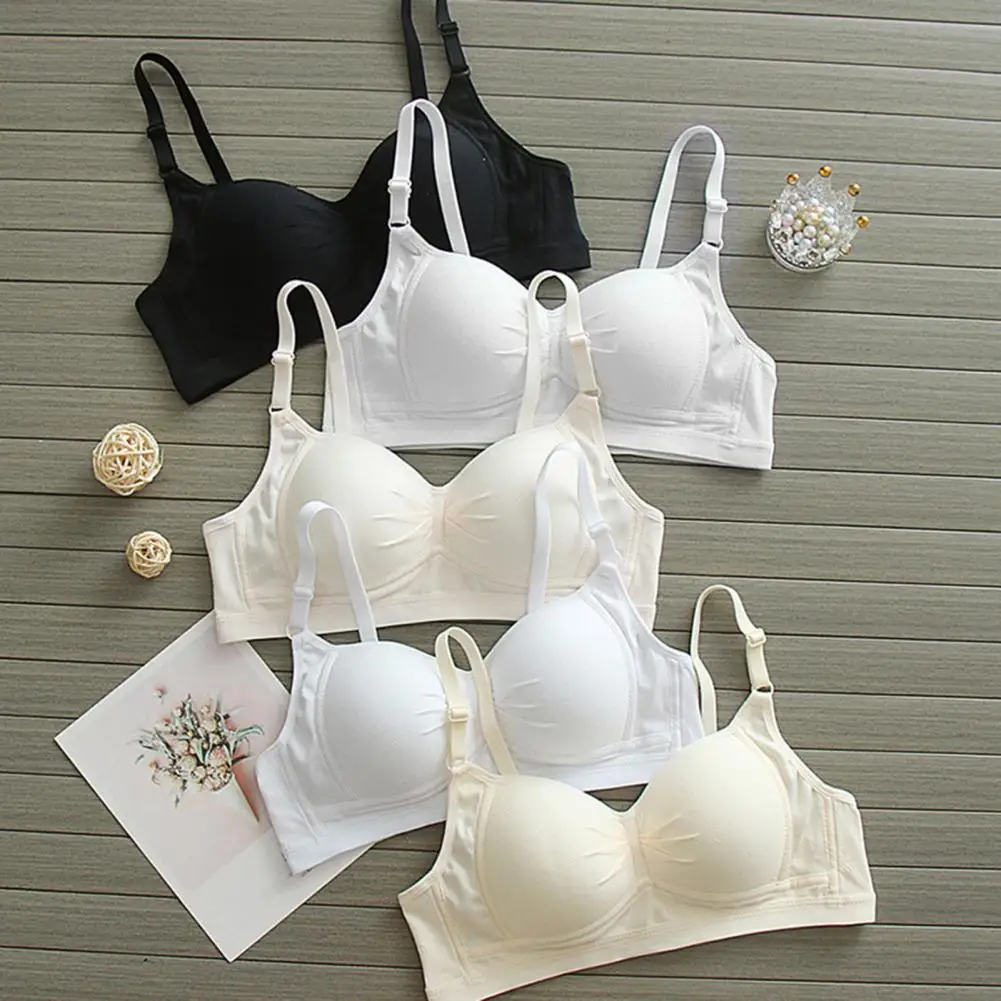 Thin Mold Cup Bra Teen Girls Soft Padded Wireless Cotton Training Bra Set with Adjustable Straps Seamless Cami Bra for Children