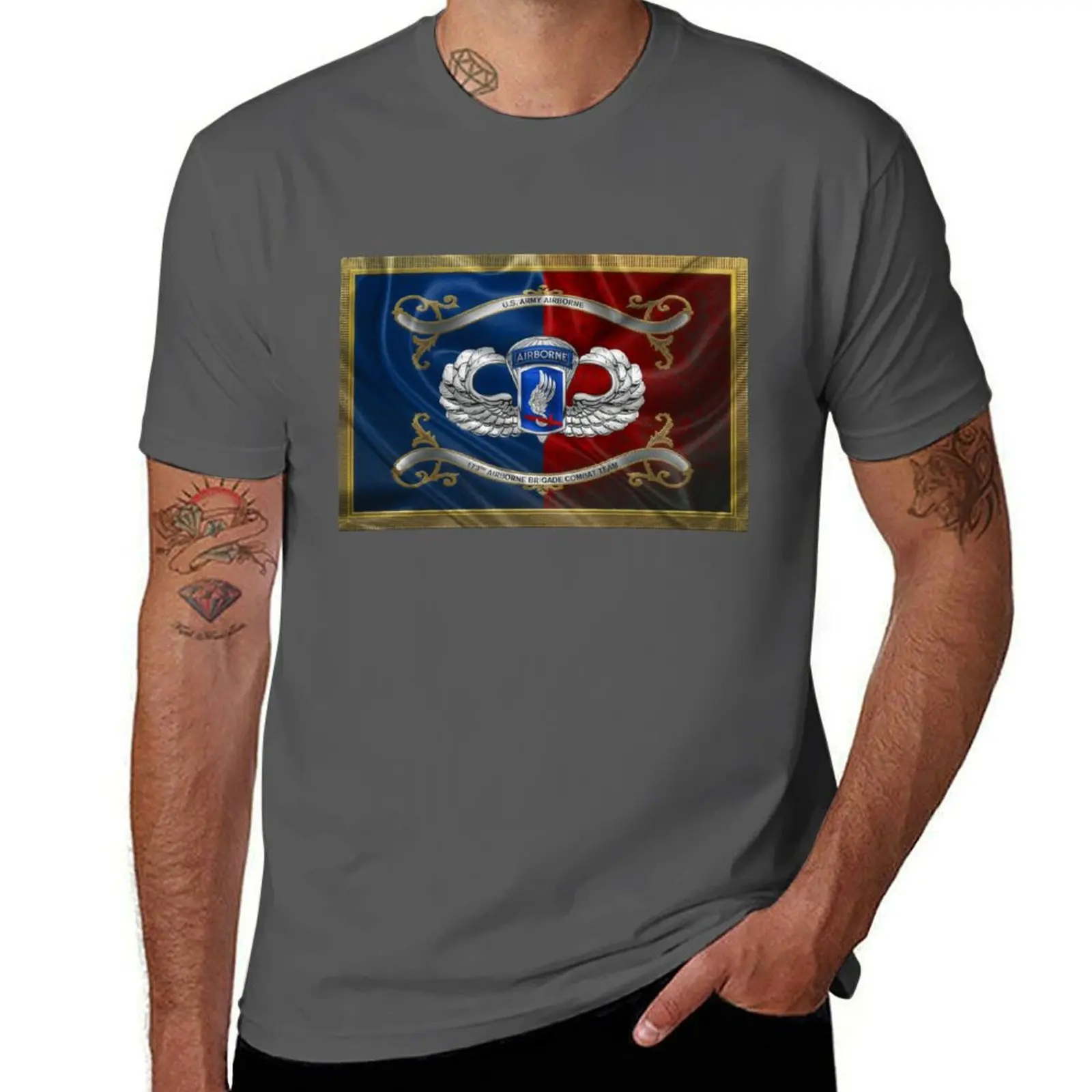 

173rd Airborne Brigade Combat Team - 173rd ABCT Insignia with Parachutist Badge over Flag T-Shirt
