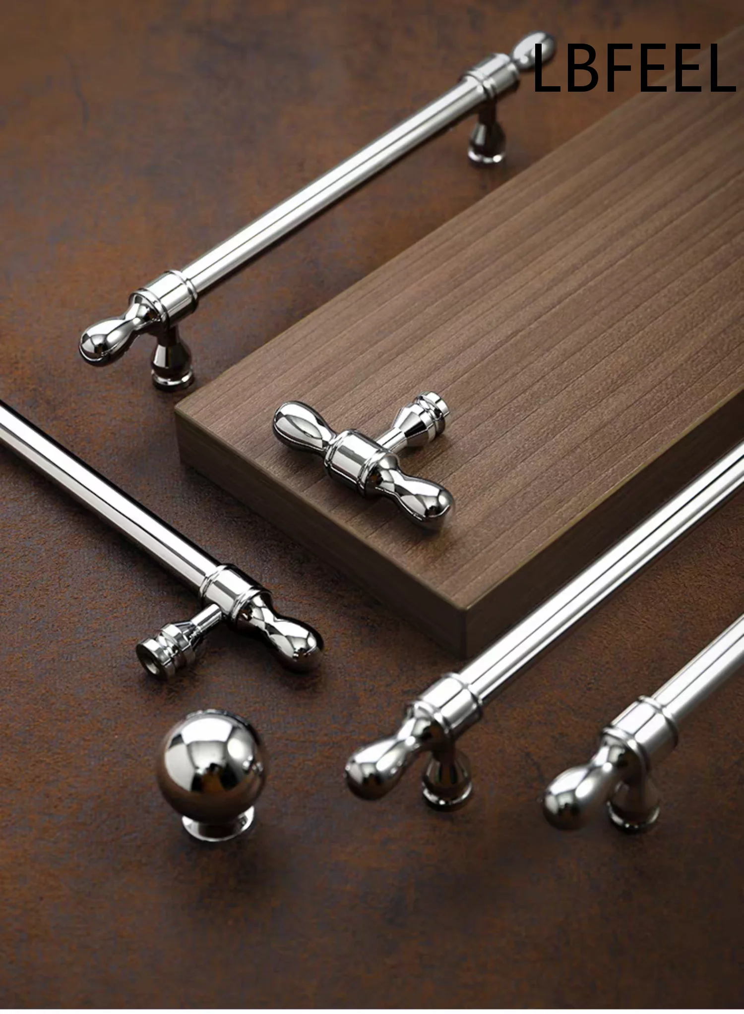 Silver Chrome Furniture Handles French Solid Brass Ball Knob Modern Luxury Minimalist Drawer Pull Cabinet Wardrobe Handle LBFEEL