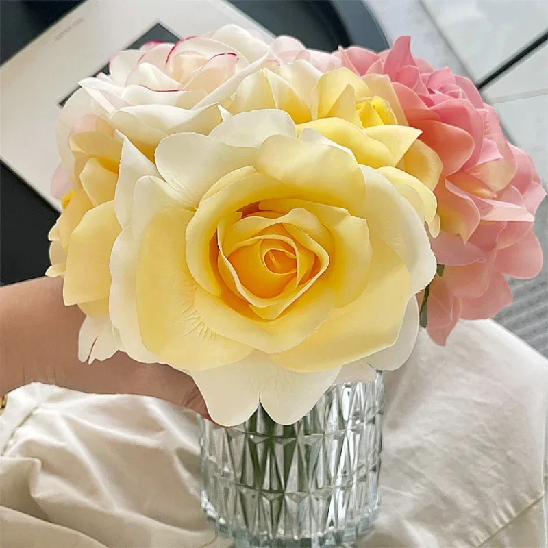 Artificial Angle Roses Bouquet Real Touch Fake Flowers Restaurant Decor Simulation Rose Yellow Flower Balcony Decoration