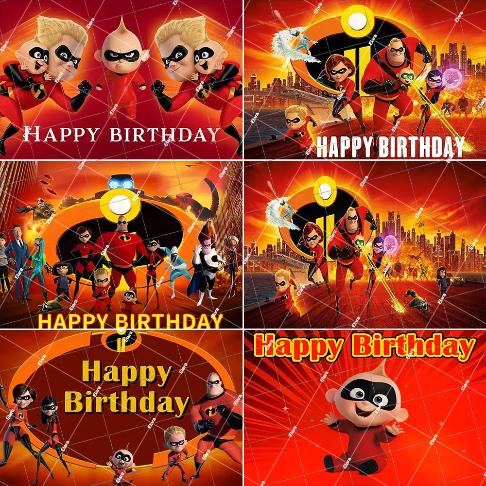 

Disney The Incredibles Children's Birthday Party Family Super Boy Baby Shower Photography Backdrop Banner Photo Studio Props