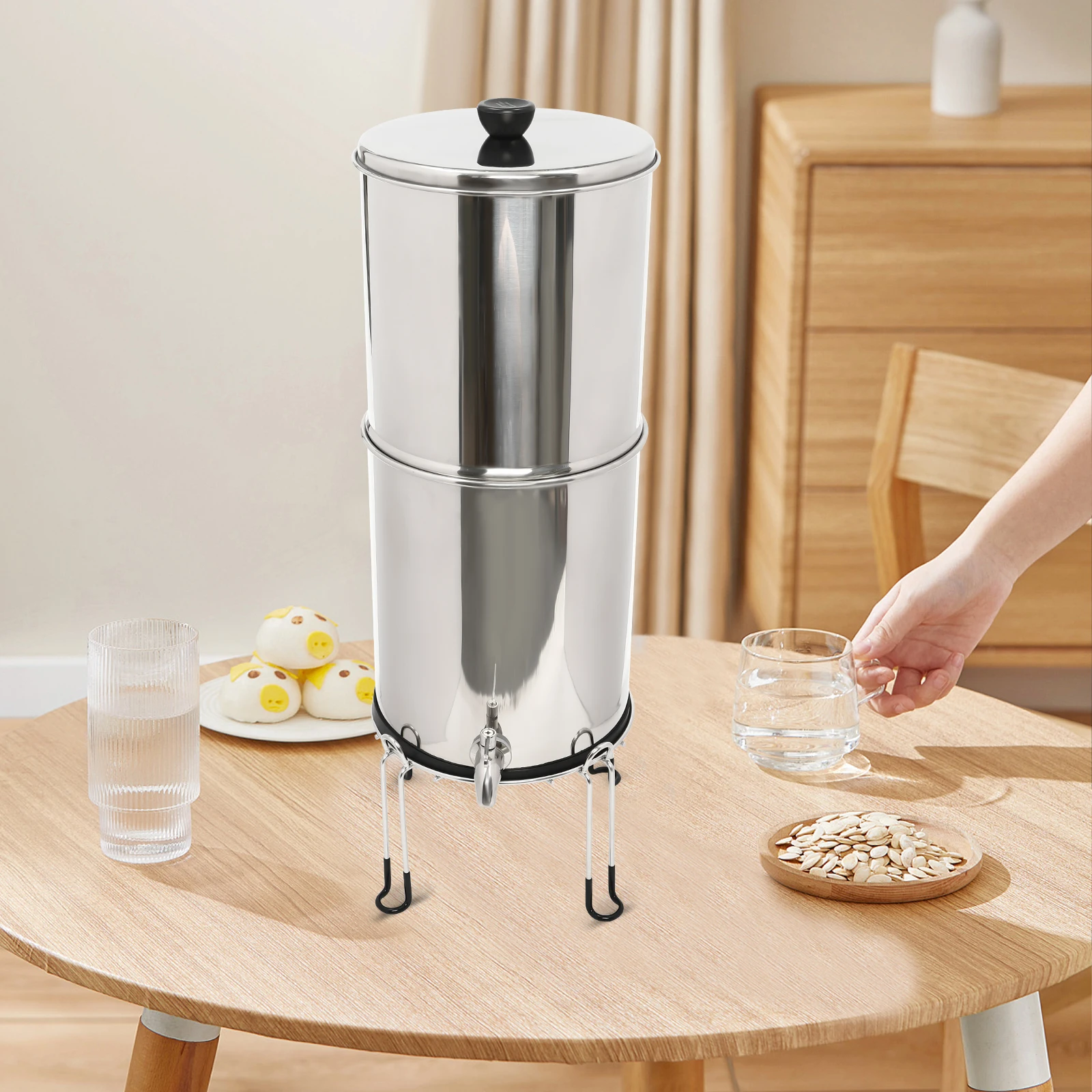 Gravity-Fed Water Filter System Rust-Proof Stainless Steel Countertop System Easy to Install for Small Kitchens/Apartments