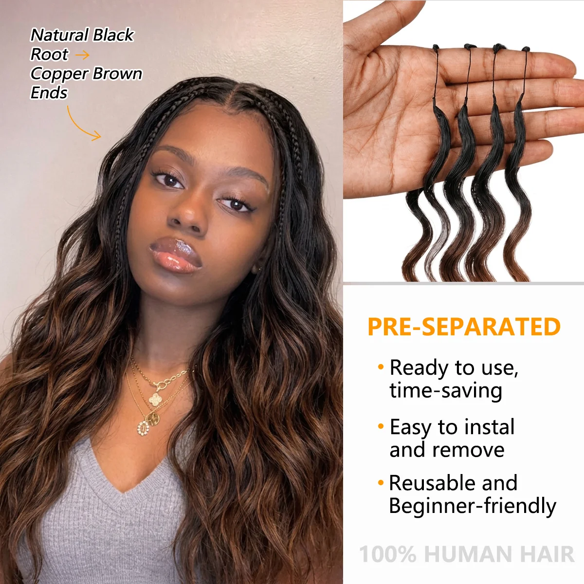 Luxury TB30 Highlight Body Wave Crochet Human Hair 12A Grade Feather Extensions Miracle Knots Invisible Knotless Pre Separated Braiding Hair Boho Style For Women view 6