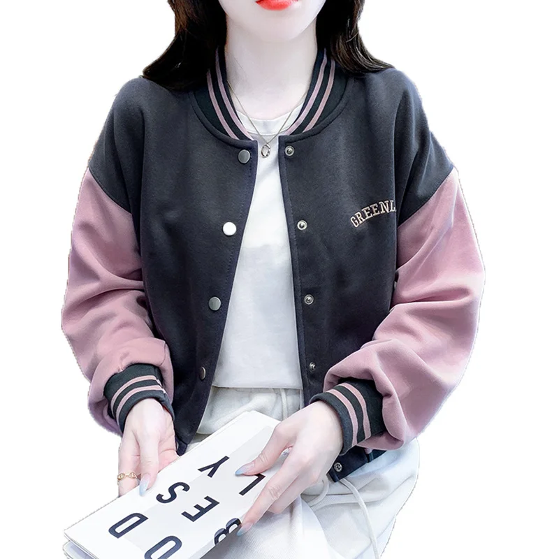 Baseball Jackets Light Blue Womens 2025Spring Knitwear Trendy Wool Boyfriend Sportswear Simple Rhinestones Trekking Kawaii Retro