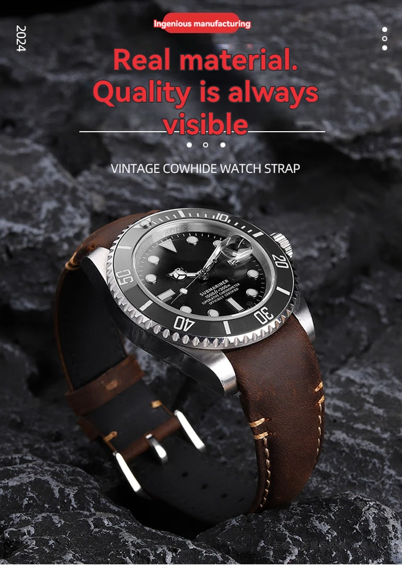 20 22mm Curved End Retro Matte Strap for Rolex Black Green Water Ghost Yacht Omega Seamaster 300 600 AT150 Leather Watch Band