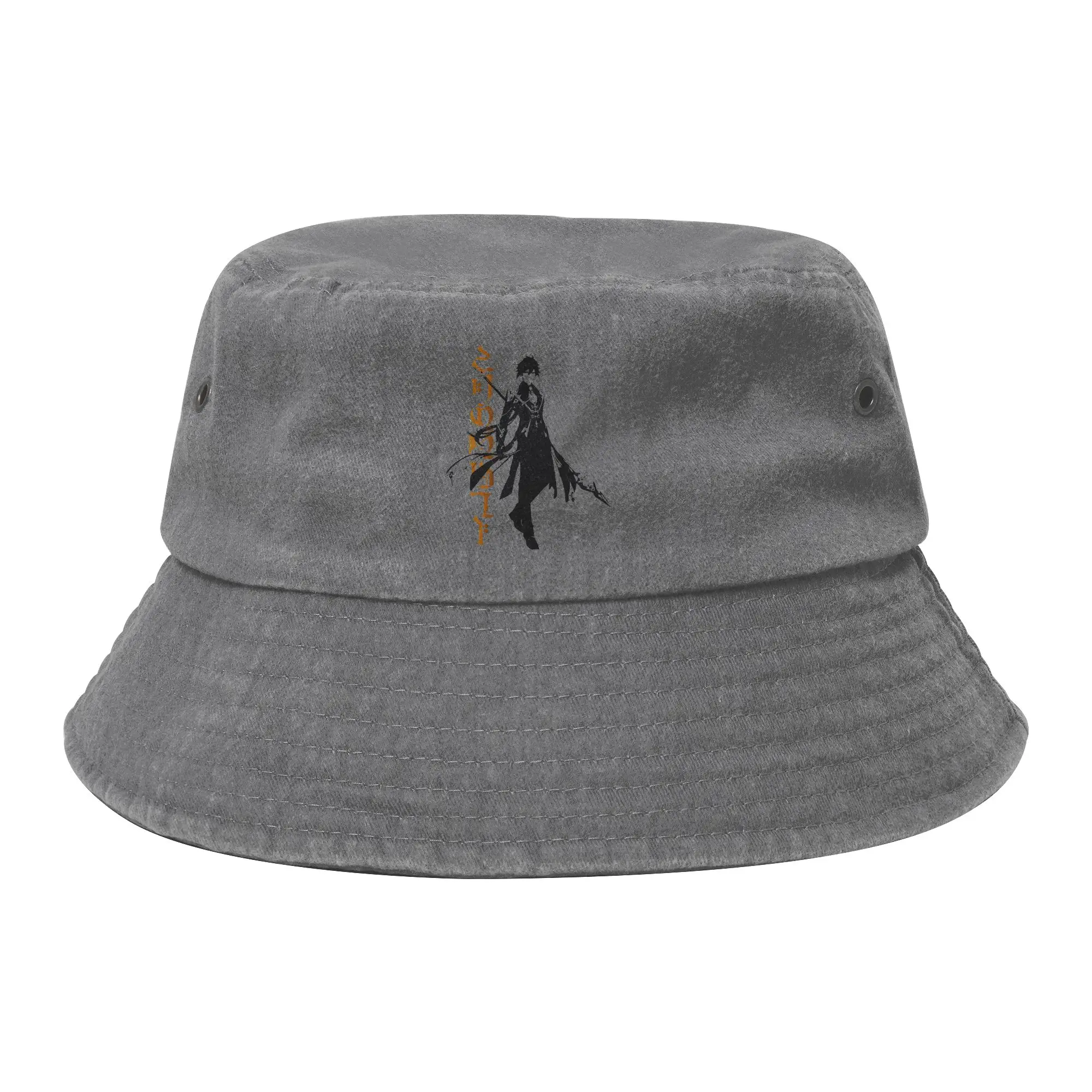 Women Men Distressed Cotton Bucket Hats Genshin Impact Zhongli Full-body Outdoor Fishing Cap  Bob Hat Gifts Idea