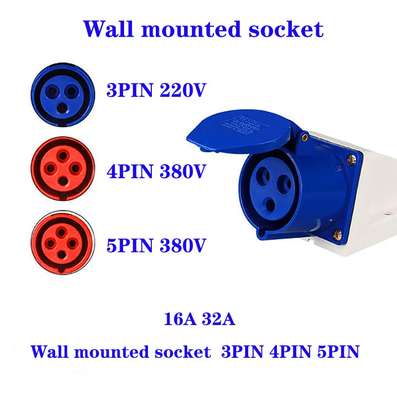 MALE FEMALE IP44 Industrial Plug and Socket Waterproof Connector 3PIN 4PIN 5PIN 16A/32A  Electrical Connection Wall Mount Socket