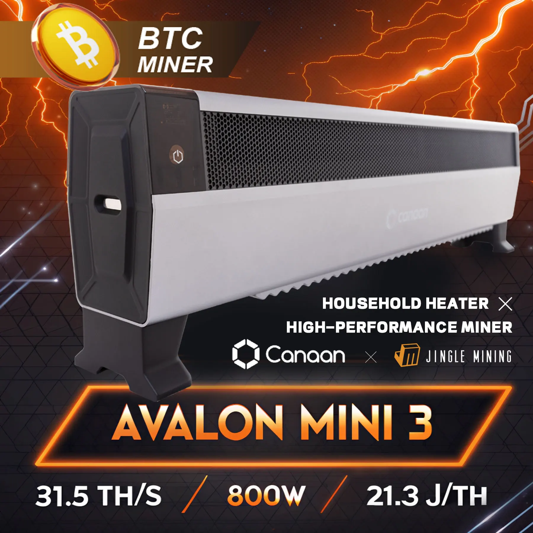 

Jingle Mining New Canaan Avalon Mini 3 Home Bitcoin Miner 37.5Th/s 800W BTC Miner Avalon Mini3 Bitcoin Mining Low Noise In Stock
