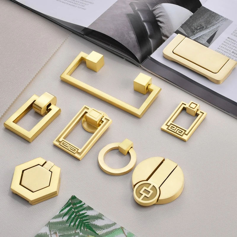 

New Chinese Style Solid Brass Knobs for Furniture Gold Knobs and Handles for Drawers Kitchen Cabinet Handles Shoe Cabinets Pulls