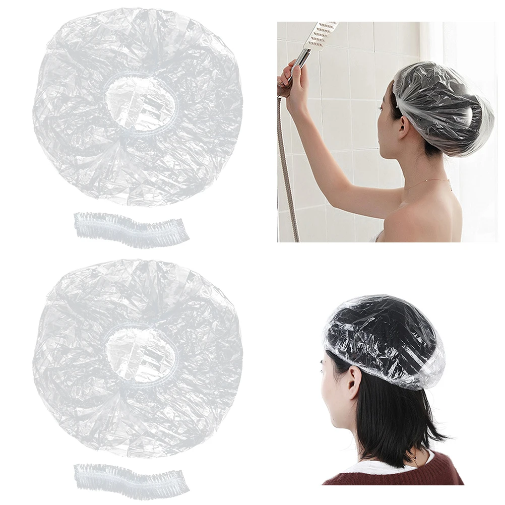 

200pcs Waterproof Bath Caps Disposable Pe Shower Caps Elastic Soft Foldable Lightweight Hair Cover For Shower Spa Travel