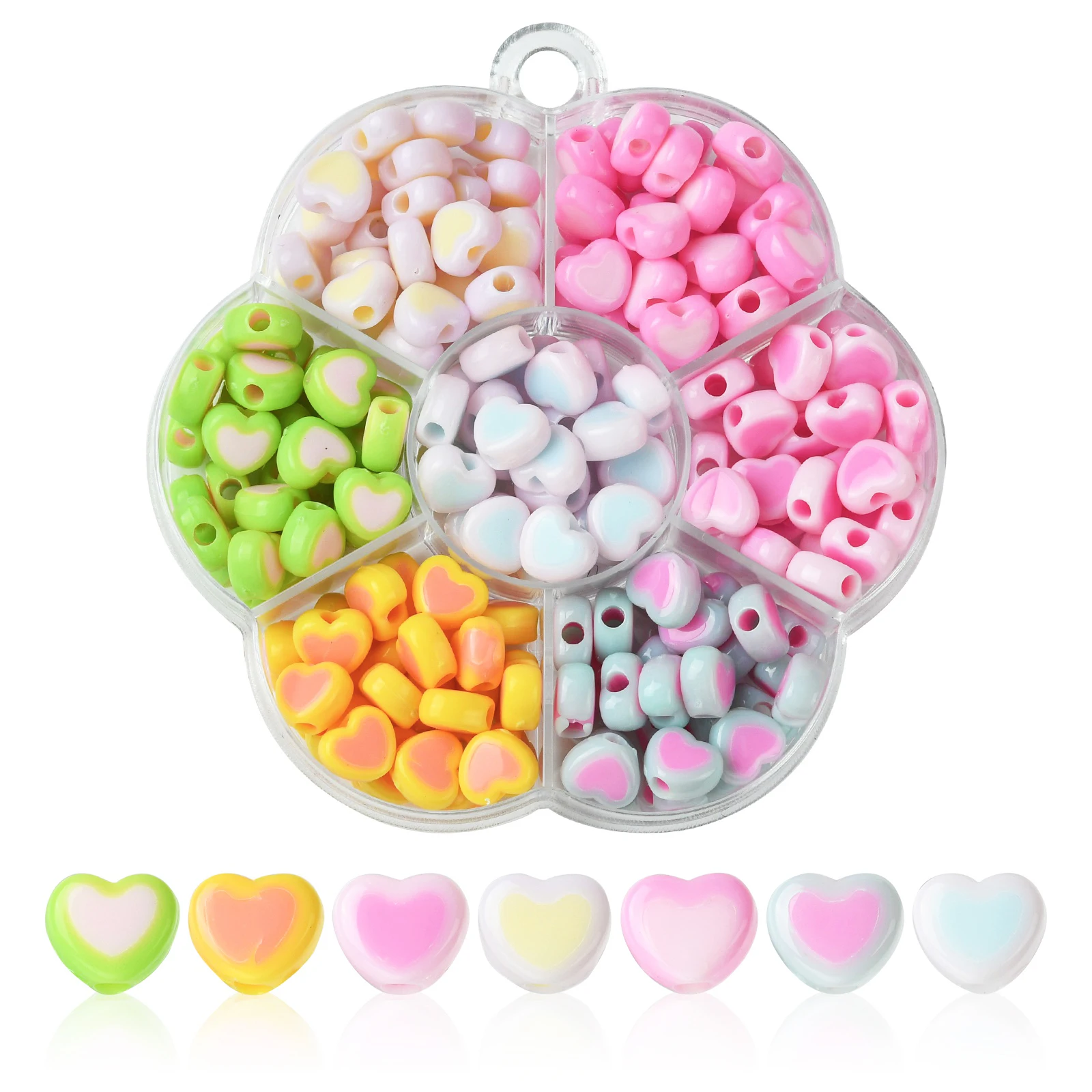 190Pcs 7 Colors 8mm Acrylic Double Heart Beads Colorful Sweet Heart Spacer Beads for DIY Bracelet Jewelry Crafting Mkaing