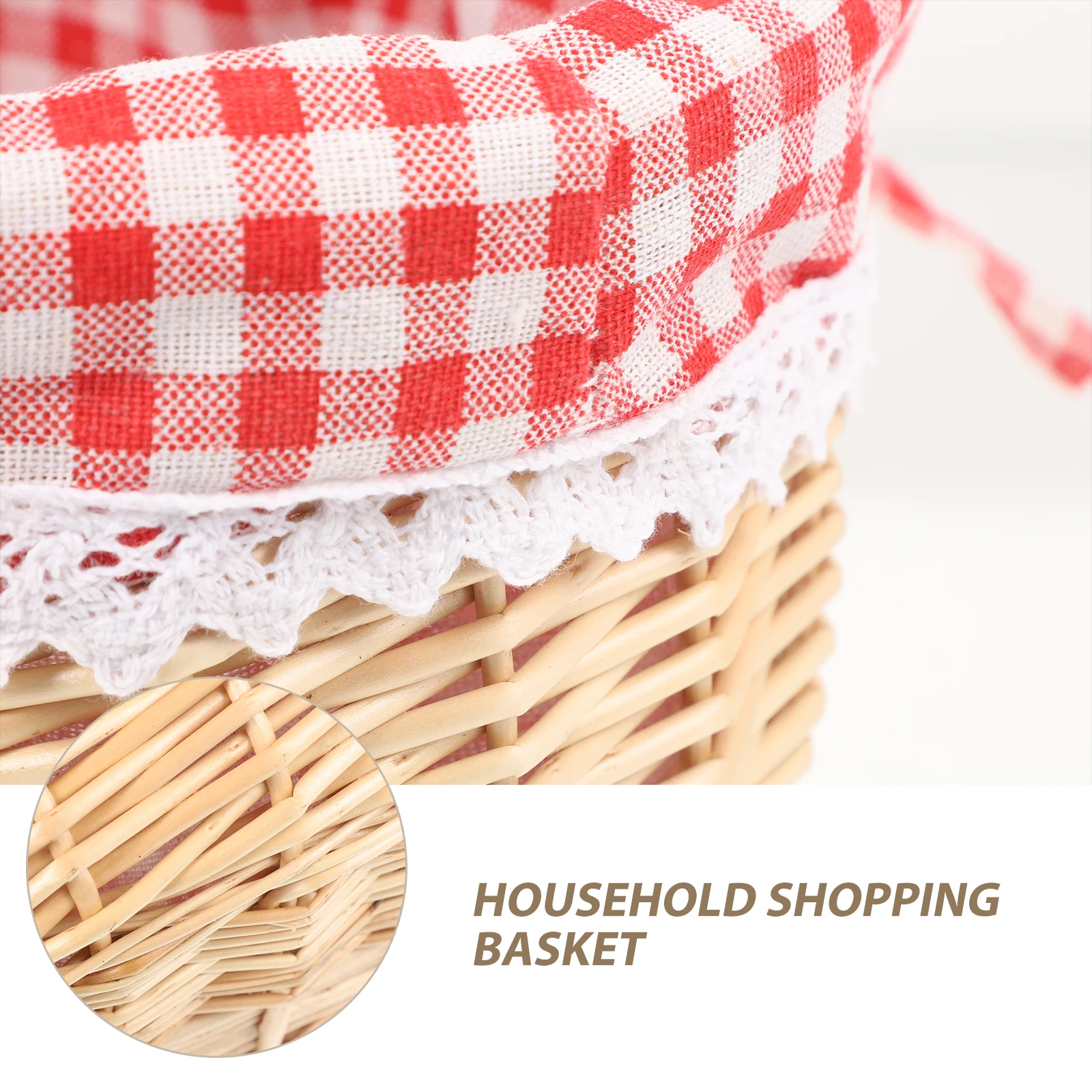 

Handwoven Wicker Storage Basket Red Plaid Linen Inner Handmade Fruit Vegetable Bread Snack Serving Gift Storage Basket