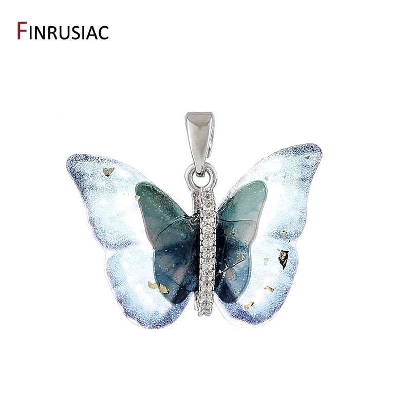 DIY Jewelry Making Supplies 14K Gold Plated Brass Shell Zircon Colorful Butterfly Charm For Necklace Making Accessories