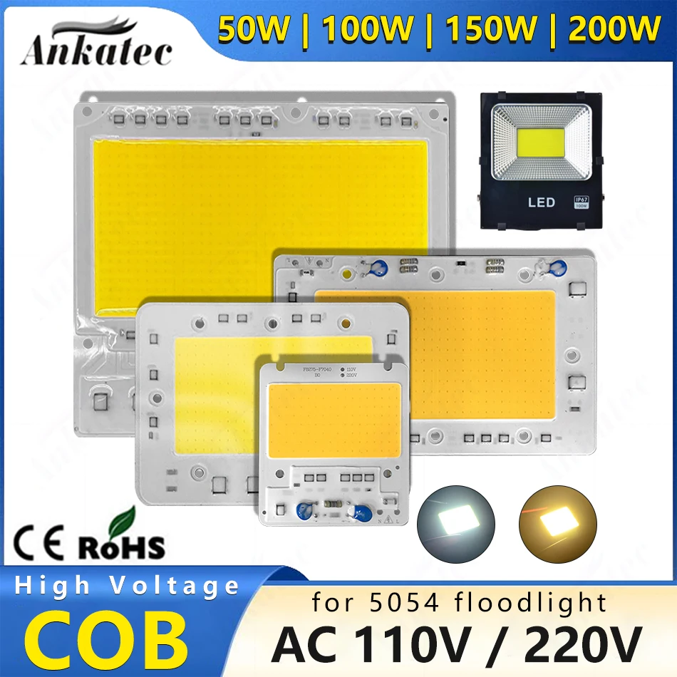 Smart IC LED COB Chip Lamp Rectangle Panel 50W 100W 150W 200W AC 110V 220V No Need Driver for DIY Outdoor Street IP65 FloodLight