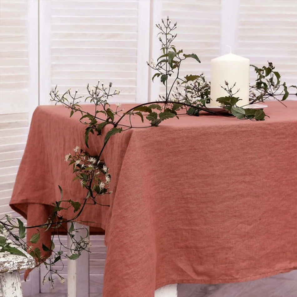 Pure Linen 100% Stripe Color Table Cover,Natural Fabric Tablecloth,for Kitchen Dining Home Everyday Tabletop Luxury Decoration