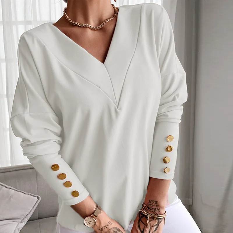 Greenora FD647 Spot 2022 Spring And Summer New Cross-border Women's Clothing Loose V-neck Fashion Hundred Towers Thin Bottoming