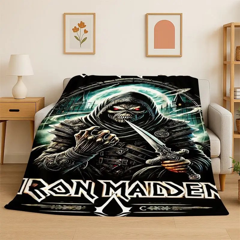 3D I-Iron Maiden Metal Band Flannel Blanket Soft Warm Throw Blanket for Bedroom Living Room Bed Travel Camping Picnic Gift