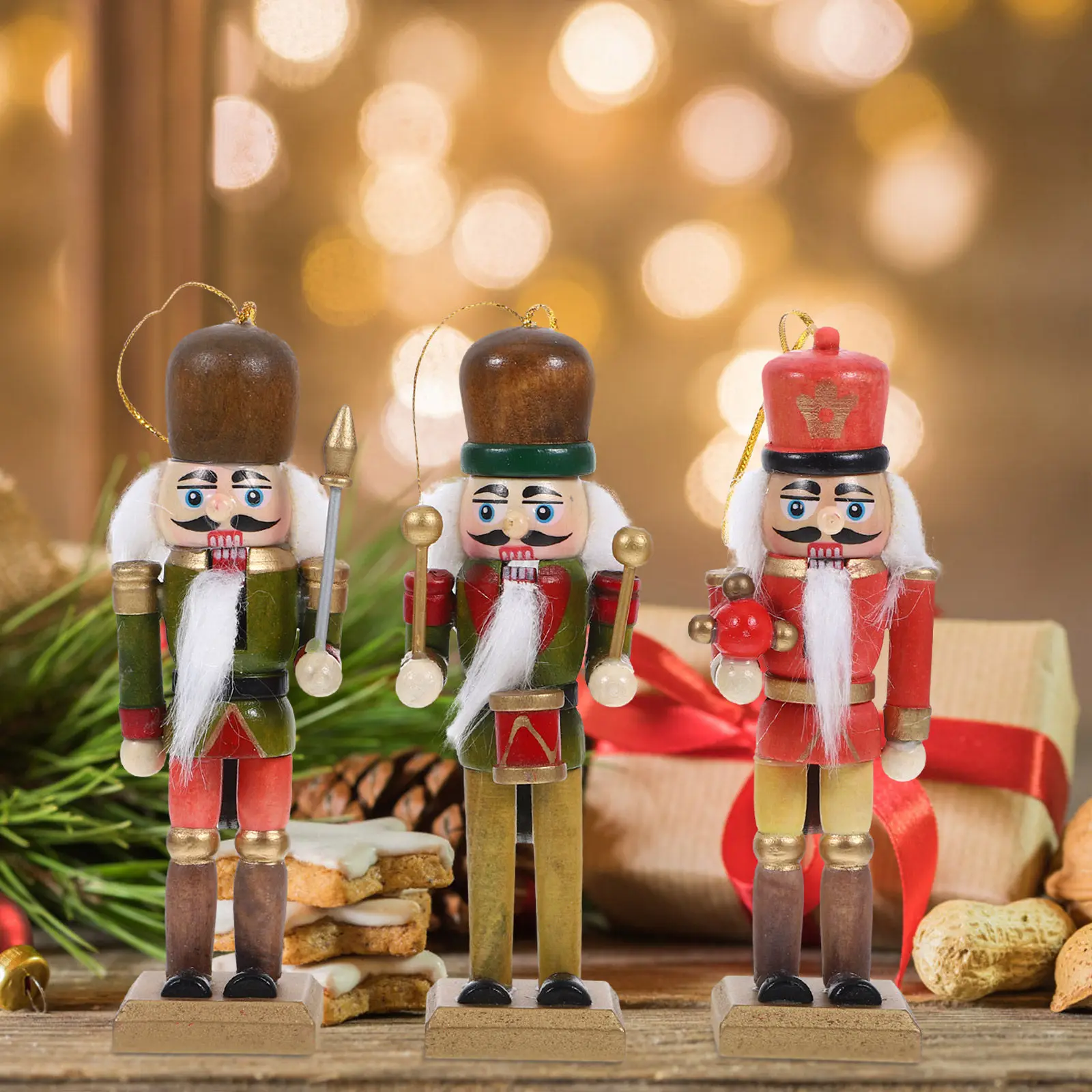 

6Pcs Wooden Nutcracker Ornament Christmas Hanging Decoration Festival Craft Xmas Tree Decor Joyful Gift