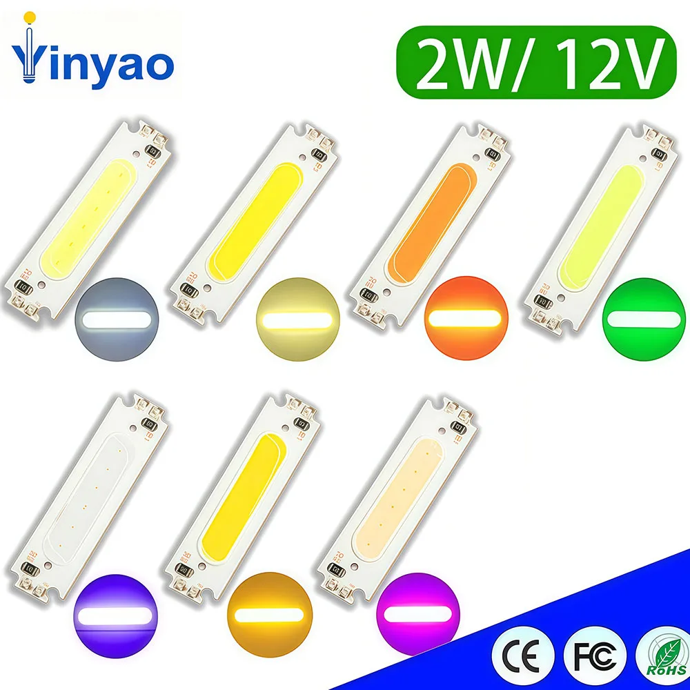 60x15MM 2W COB Chip LED Light Lamp 12V White Yellow Blue Red Green Pink Purple Color LED Bulb DIY Lighting 60mm COB Board